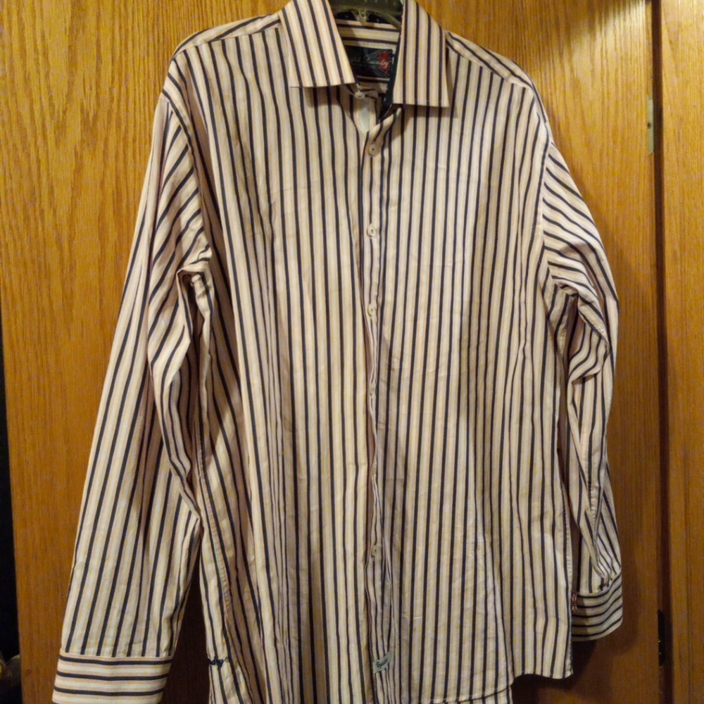 English Laundry Christopher Wicks Mens Pink/Blue Striped Shirt Long Sleeve 34/35